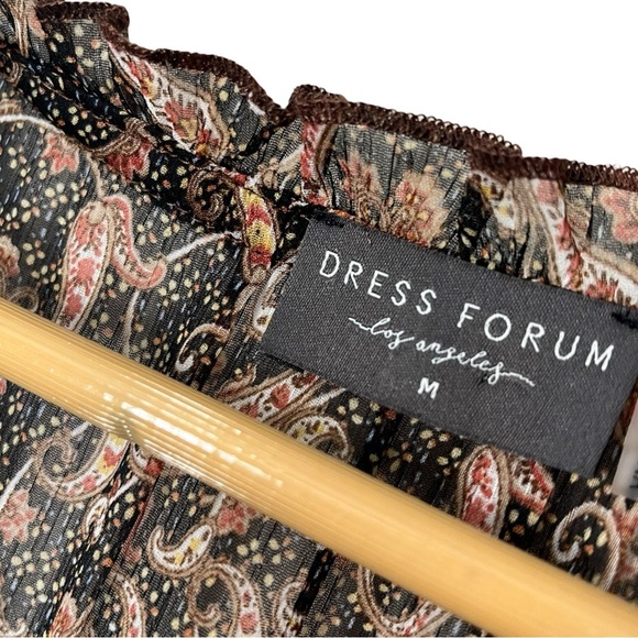 Dress Forum Medium Midi Dress Brown Paisley Tiered Long Sleeve Boho Festival - Picture 5 of 8